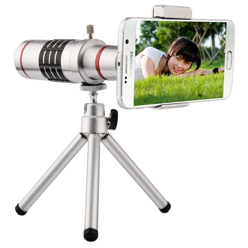 12x Camera Telescope Mobile Phone Lenses kit Optical Cellphone 18x telephoto lens with tripod Silver+Tripod Clip Kit