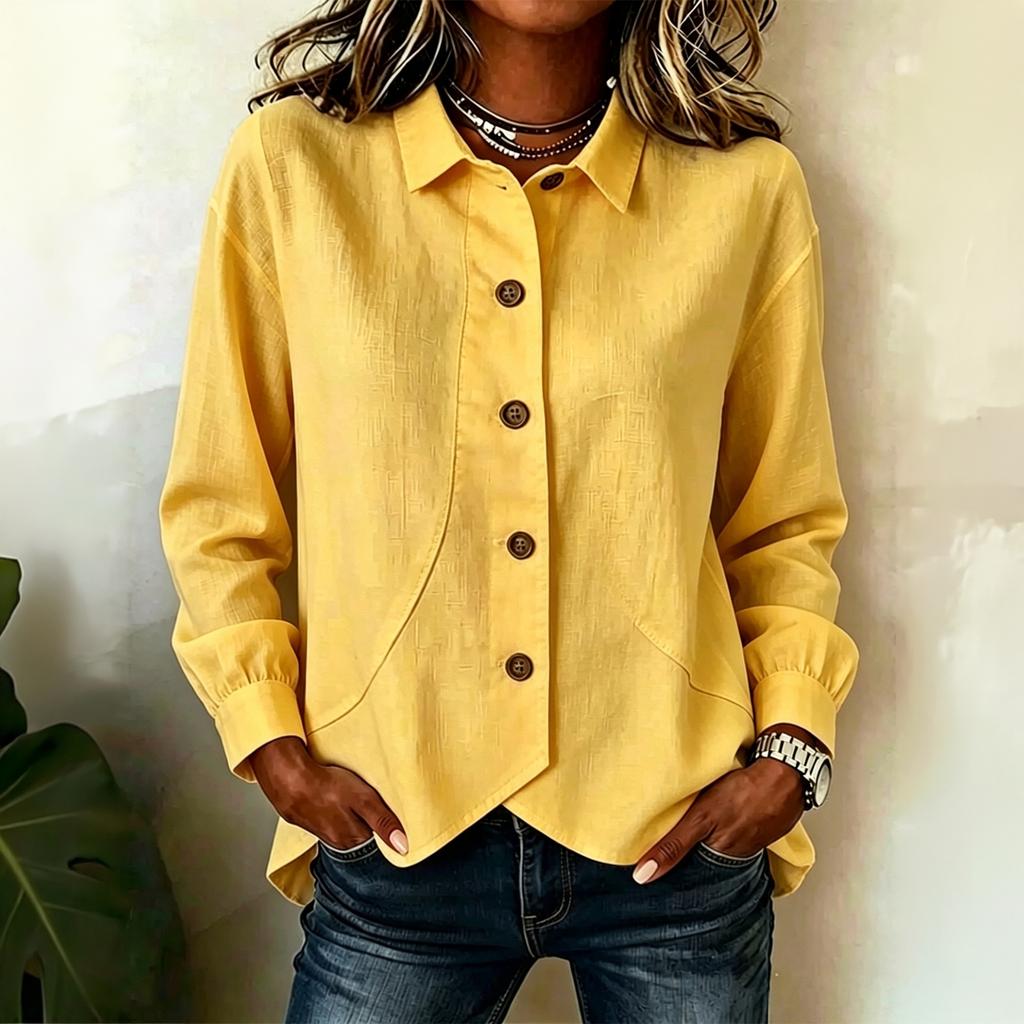 Women's Casual Long Sleeve Shirt Irregular Hem Button Down Blouse Relaxed Fit Lightweight Fabric Office Wear