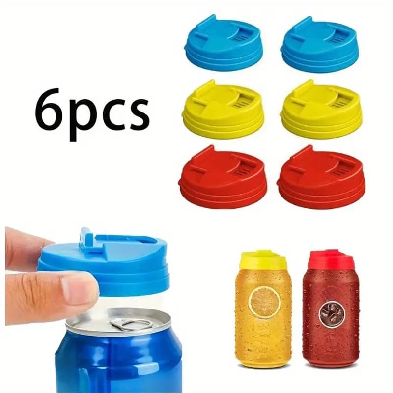 

6 шт. Пластиковые крышки для банок с газировкой, герметичные крышки для напитков, многоцветные крышки для пивных банок с защитой от утечки воздуха, переносные крышки для бутылок с водой