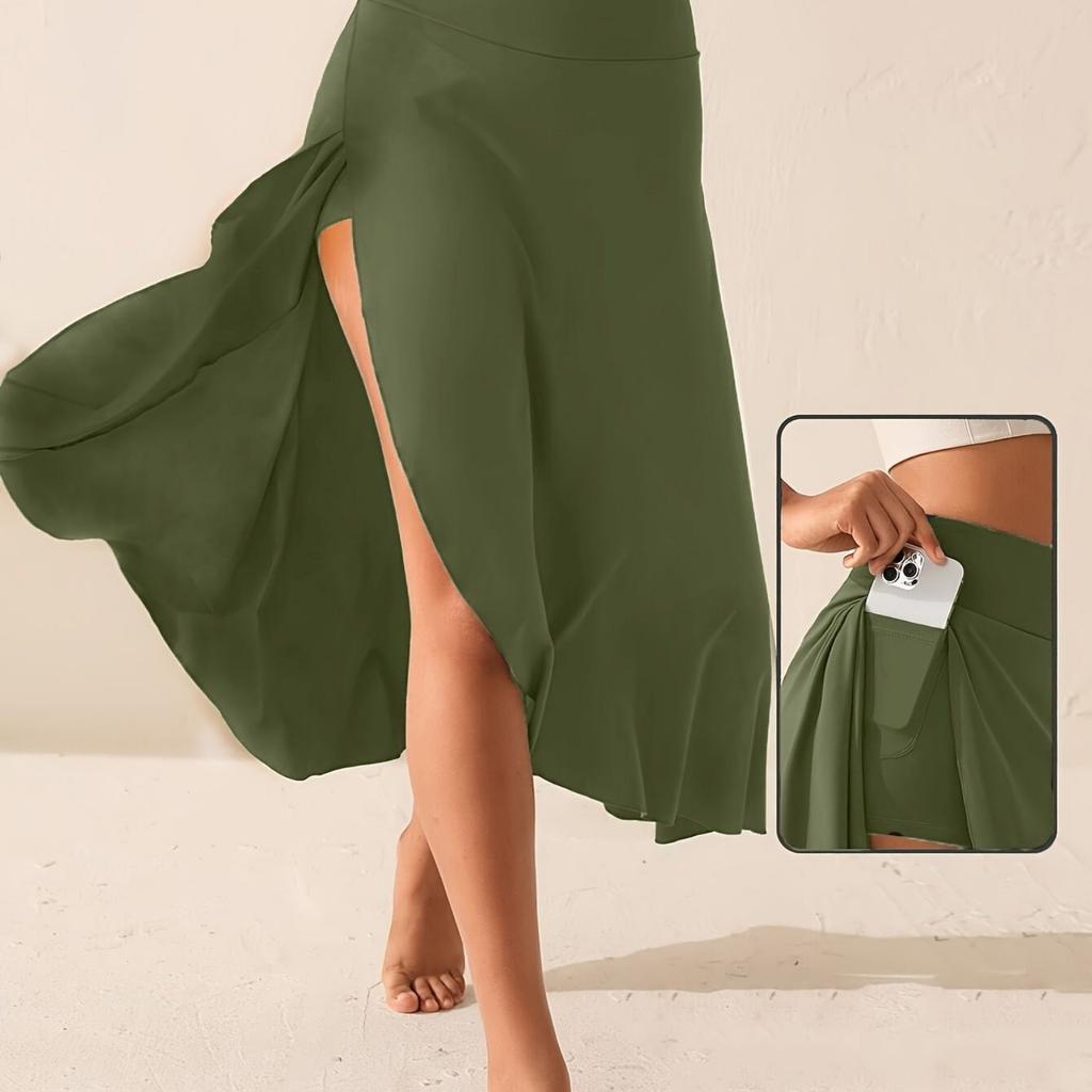 Women's Solid Color High Waist Temperament Elegant Slit Long Skirt Fashionable Slim Popular Skirt