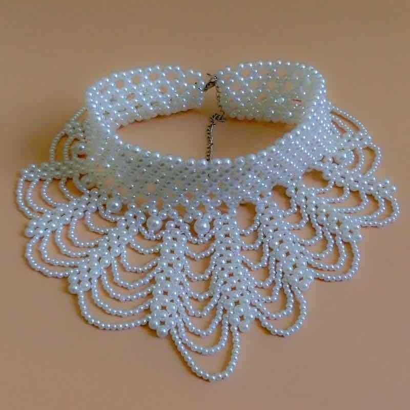 

Ожерелье-поддельный воротник с лепестками и жемчугом, женский шарф, универсальный свитер, поддельный воротник, декоративный полый поддельный воротник для куклы белый