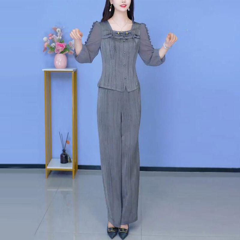 Chic Early Spring Seven-Sleeve Two-Piece Women's Set: 2025 Luxury Wide-Leg Pants & Top