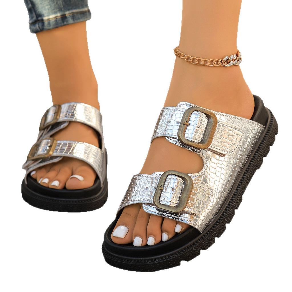 Foreign Trade Rubber Slippers PU Muffin Bottom Middle Heel (3-5cm) 2025