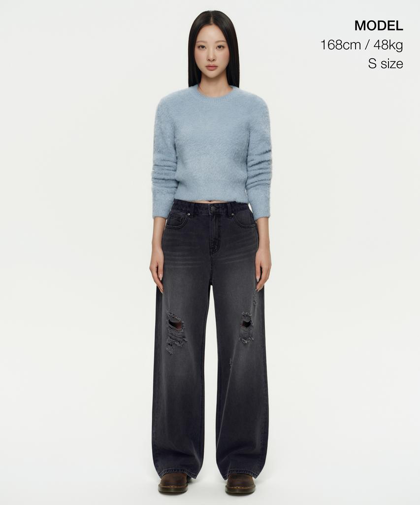 MUSINSA STANDARD WOMAN Women'S Fuzzy Crew Neck Knit [Blue Grey]