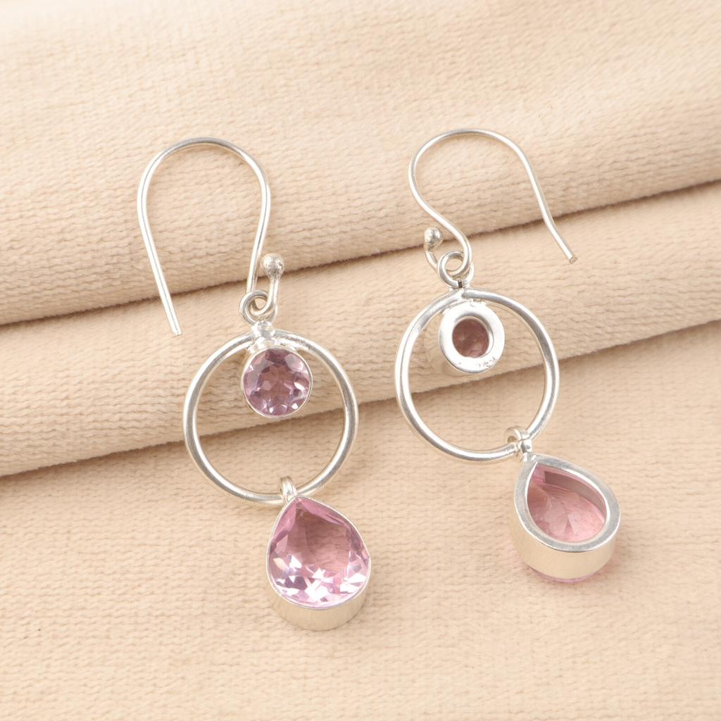 Natural Morganite Gemstone 925 Sterling Silver Jewelry Handcrafted Earrings 2.0" EE-140-2