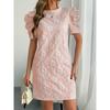 Women Summer Vintage Dresses Textured Jacquard Round Neck Bubble Sleeve New Style