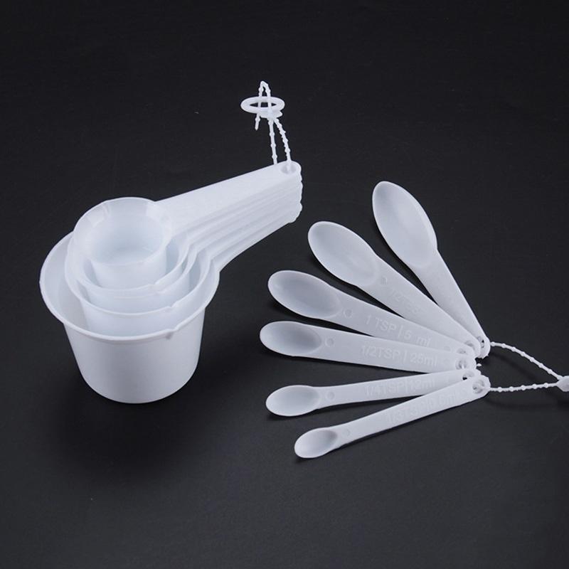 New 11 Pcs White Plastic Kitchen Measuring Measure Spoons Cups Tablespoon Sets