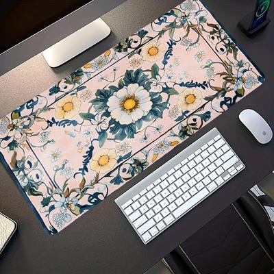 Pink Blue Floral Large Gaming Mouse Pad Nonslip Washable Desk Mat Laptop Keyboard Tray Office Gamer Black