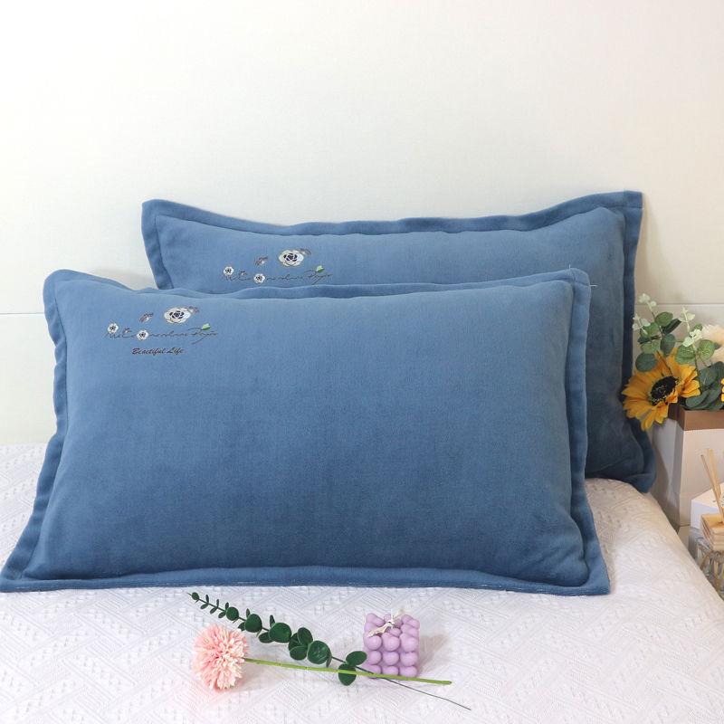 Pillowcase Milk Fiber Embroidery 48x74cm Winter Warm Soft Comfortable Fluffy Plain Home Household Textile Pillow Cover Couples