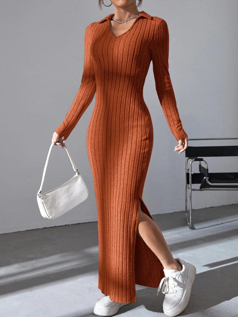 Abito da donna alla moda casual con scollo a V e stampa a maniche lunghe e vita alta