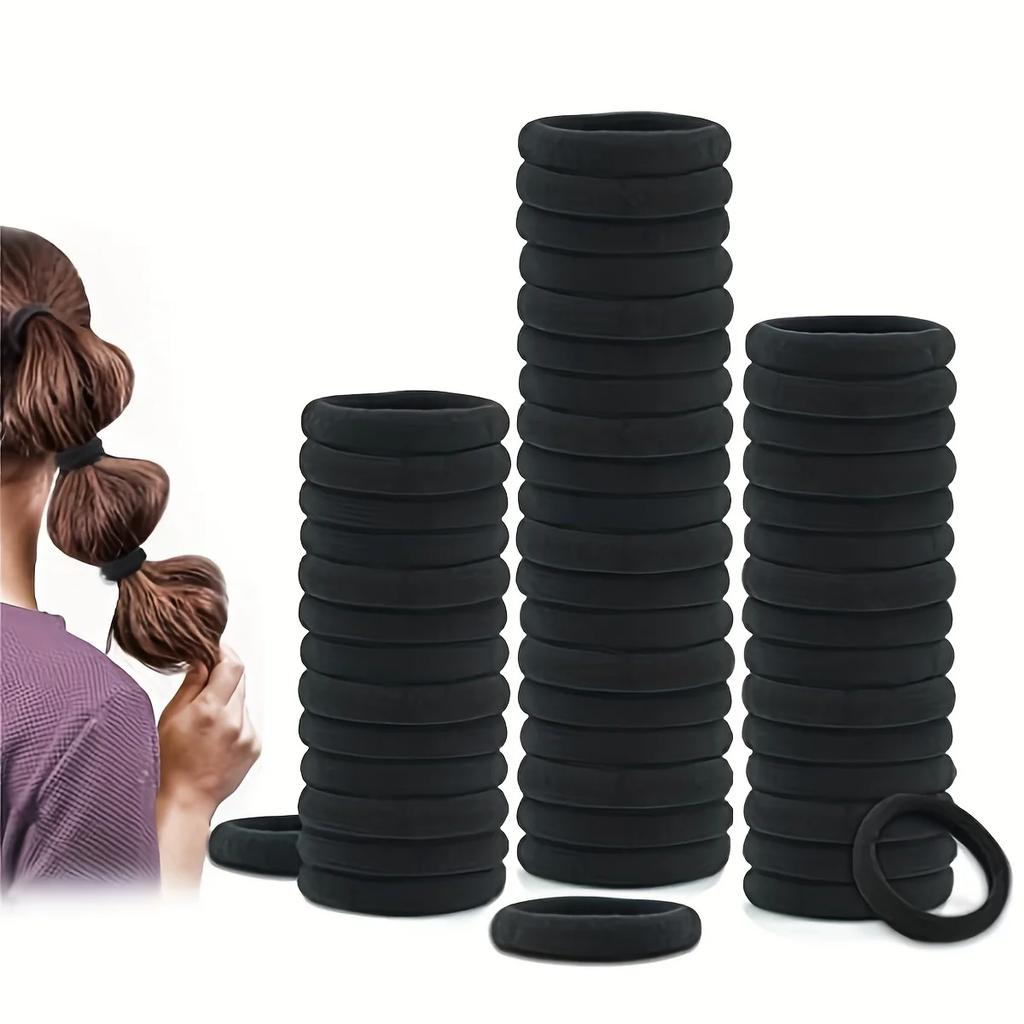 100 Stück Hochelastische Haargummis für Mädchen Schwarz Haarband Gummibänder Pferdeschwanzhalter Scrunchies Kinder Haarschmuck