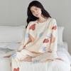 2Pcs/Set Spring and Autumn Women Pajamas Cute Floral Cotton Cartoon Long-Sleeved Clothing Korean Elastic HomeWear