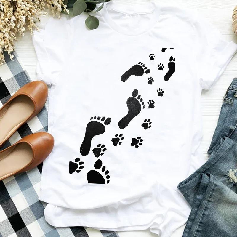 Women Graphic HuUnisex and Dogs Paws Cartoon Fashion Aesthetic Animal Short Sleeve Print FeUnisex Clothes Tops Tees Tshirt TShirts