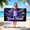 Barber Salon Theme Quick Dry Beach Towel Custom Name Text Print Large Sand Resistant Towel Beach Vacation