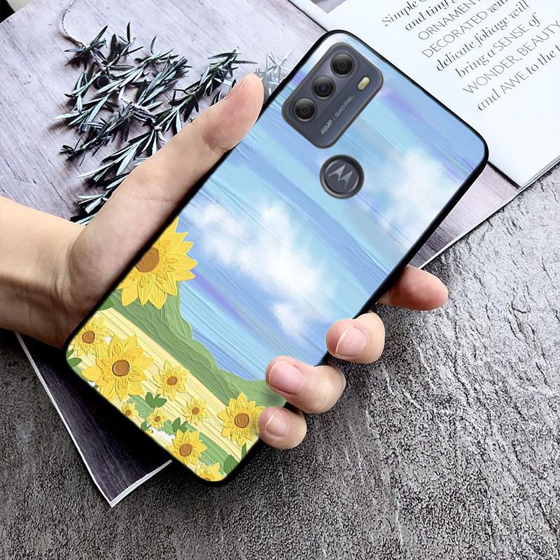 Hand Painted Flower Phone Case for Motorola Moto E32 E20 E40 G22 G52 G20 G30 G100 G60 G50 G10 GPure GStylus G9 One Action Macro