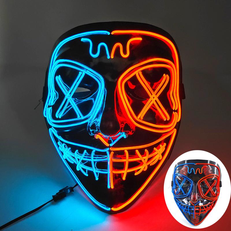 High Quality Rave Mask Decor Cosplay Purge Mask Halloween Horror Led Luminous Mask For Makeup Prom Party Cosplay Costume