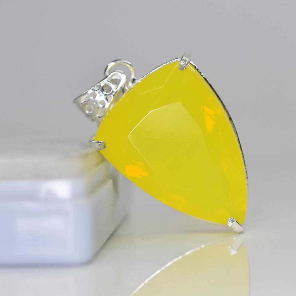 CERTIFIED 76.2 Ct Yellow Opal 925 Sterling Silver A Grade Fancy Gemstone Pendant MY-PD-121-NS