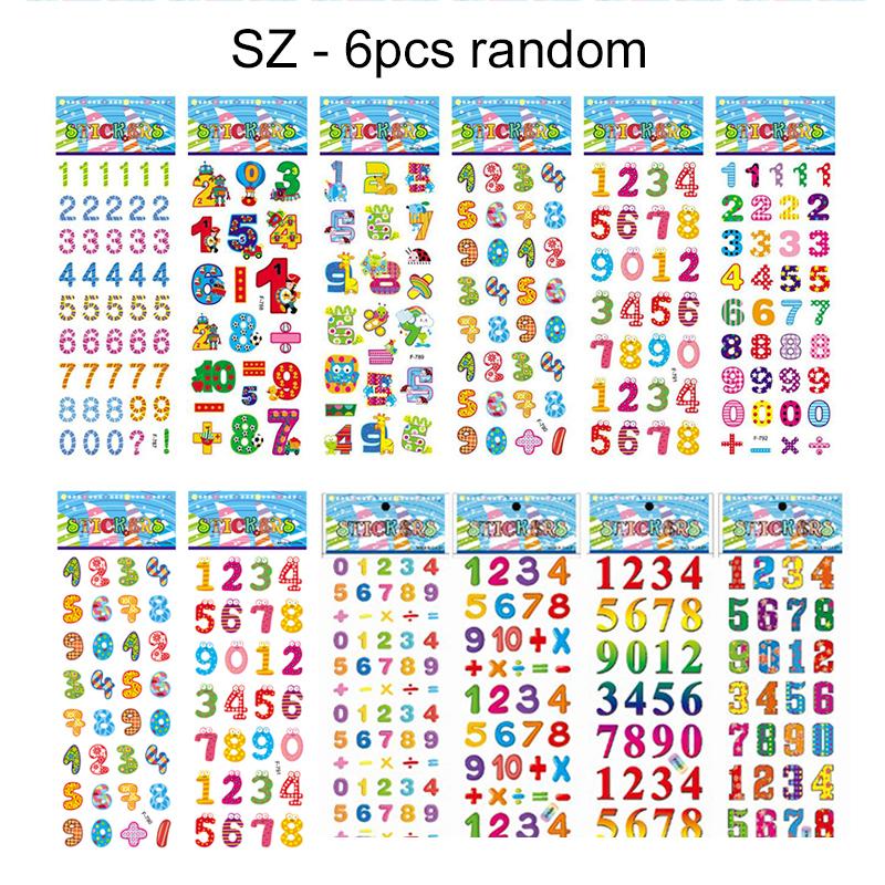 

6~24pcs Stationery Stickers Cartoon Numbers And Letters Various Styles Reusable 3D Bubble Stickers Student Classroom Rewards TMZ