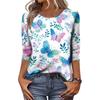 Women Casual Round Neck Three Quarter Sleeve Floral Print T Shirt Top Lightweight Soft Fabric Comfortable Fit Spring Summer Wear