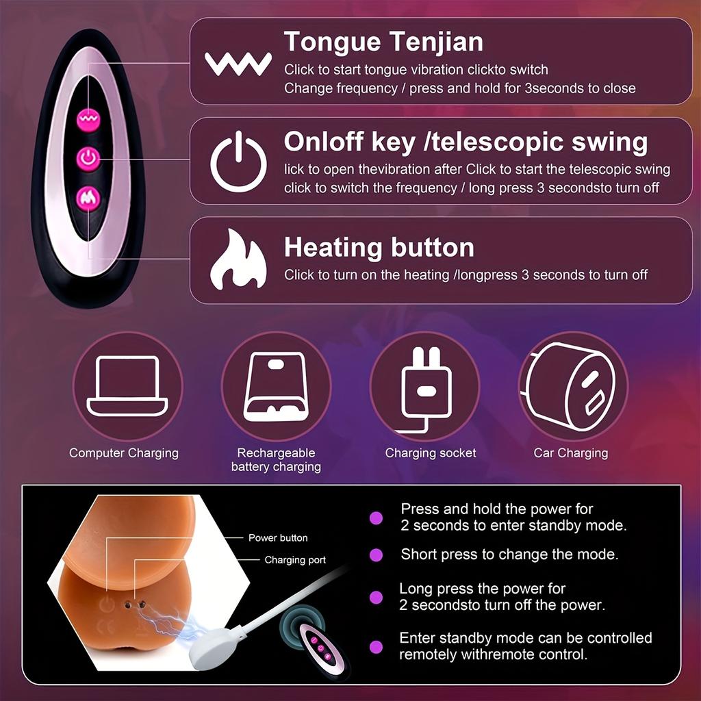 Realistic Thrusting Dildo Vibrator for Couples,9 Vibration & Friction Modes,Powerful Suction Cup,Remote Control Included, Rechargeable Lithium Battery