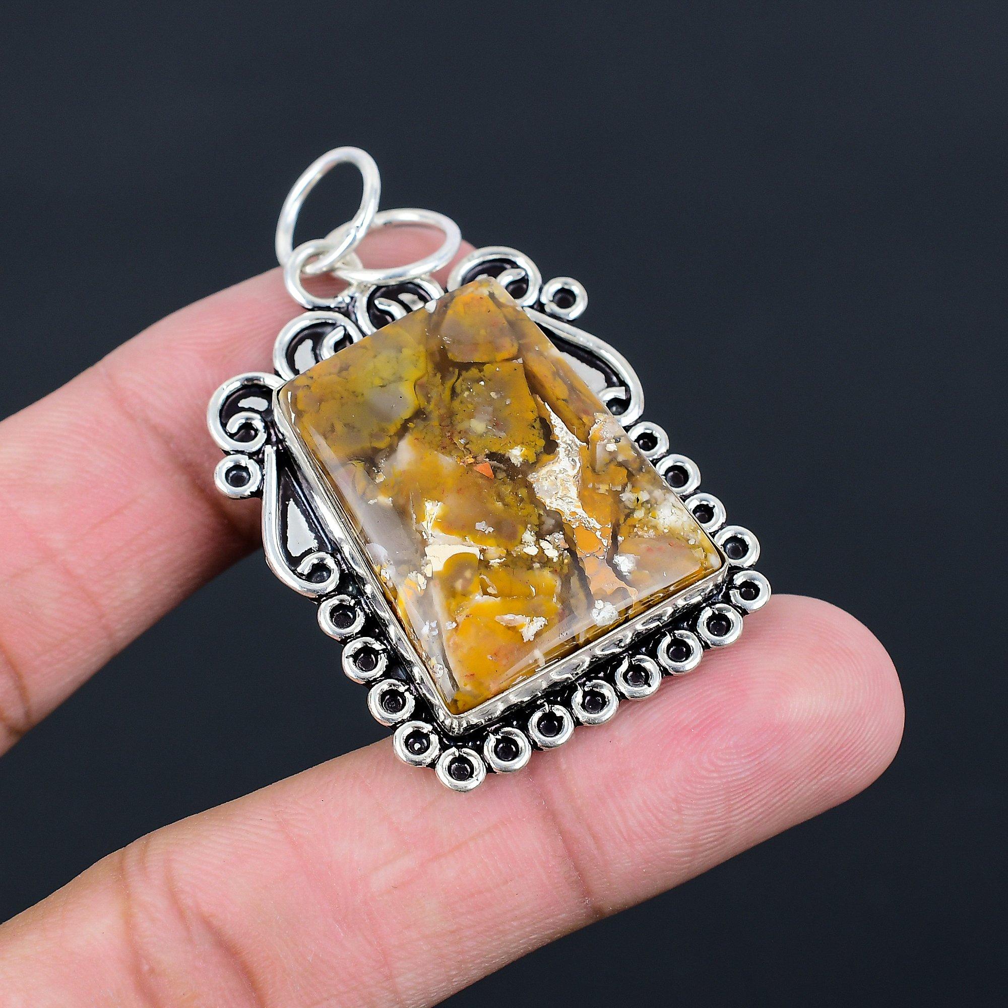 925 Silver Natural Cobra Jasper Handmade Bezel Wedding Birthday Pendant Jewelry