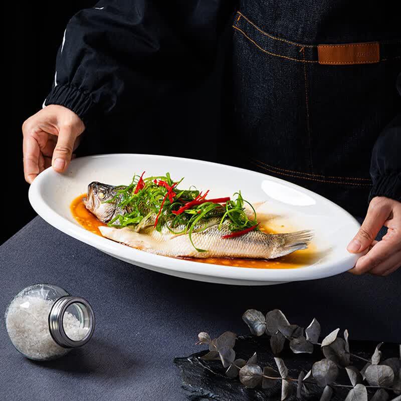 Baijie 12-inch White Ceramic Fish Plate