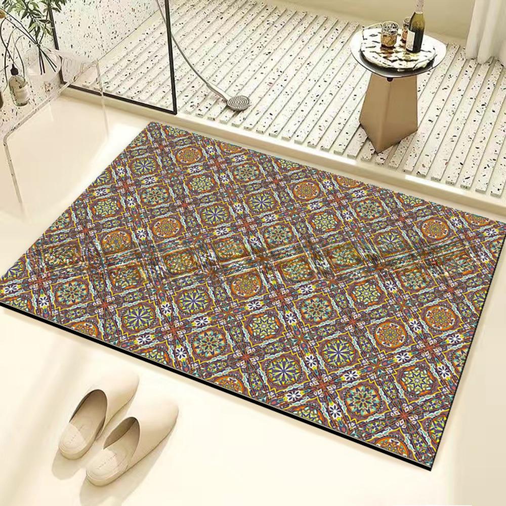 Retro Tile Diatom Mud Floor Mat Dirt-resistant Foot Mat Strong Water Absorption Non-slip Floor Mat
