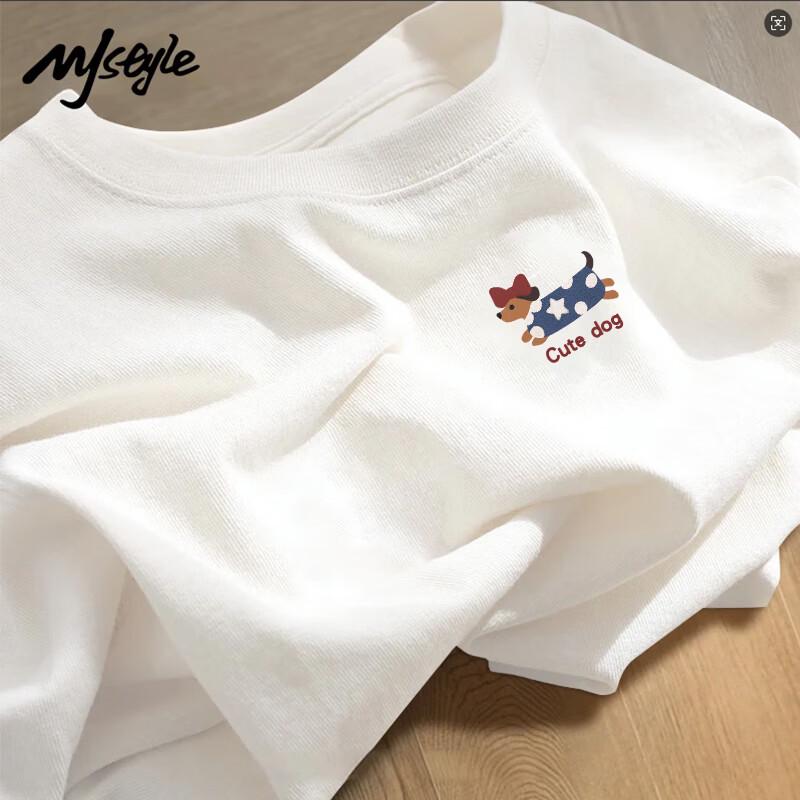 Футболка MJ STYLE из чистого хлопка с коротким рукавом и синим изображением собаки JWS S