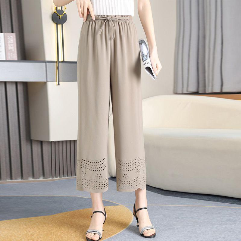 Summer Chiffon Wide-Leg Pants for Middle-Aged Women - Plus Size, Lightweight Nine-Point Style