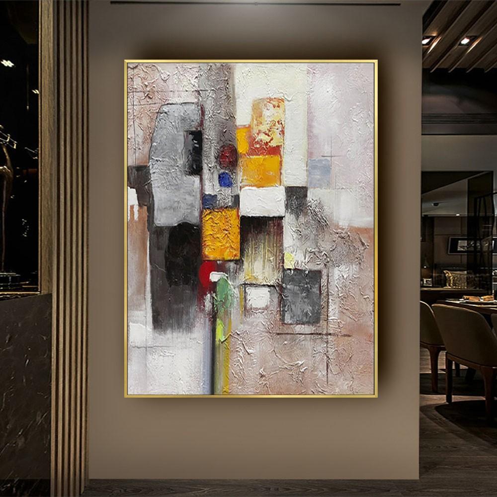 Large Handmade Textured Oil Painting On Canvas Modern Abstract POP Geometry Wall Art Picture For Living Room Bedroom Room Decor