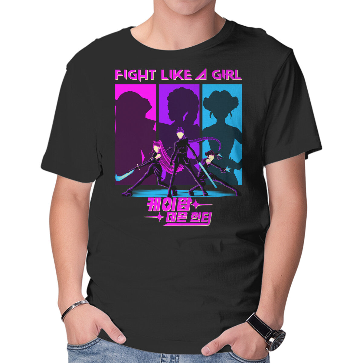 Unisex Crew Neck T-Shirt Fighter Girl Graphic Short Sleeve Casual Tee L