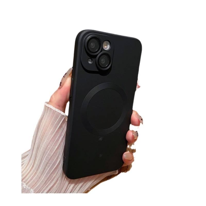 Compatible Frosted Silicone Magnetic Phone Case for iPhone 15 Pro Max, 16, and 14 - Full Coverage Protective Design.