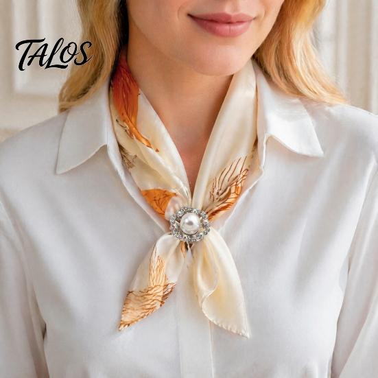 Decorative Scarf Holder Retro Flower Ring, Faux Pearl Rhinestone Clip, Vintage Ring Elegant Silk for Women Neckerchiefs Shawls Shirts