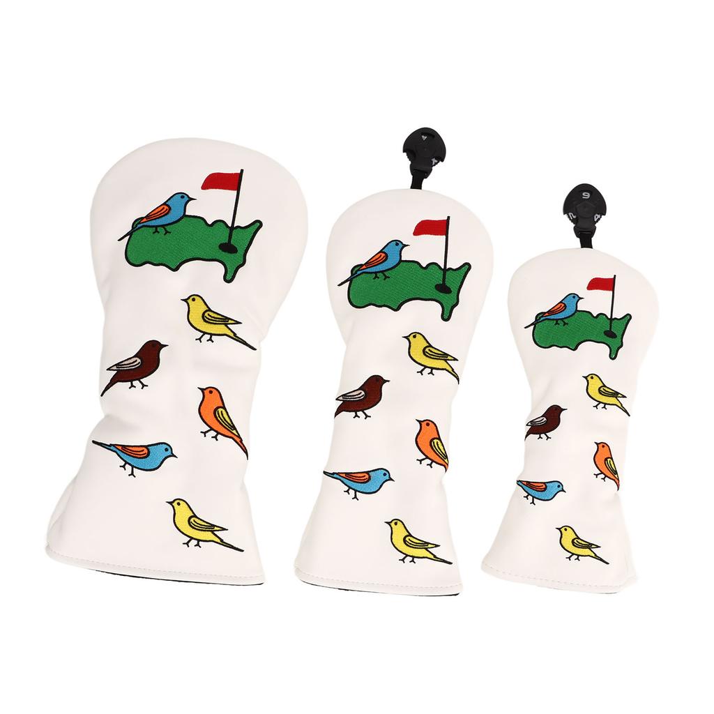 3PCS Golf Club Head Cover PU Waterproof Bird Pattern Golf Head Cover for Driver Fairway Hybrid