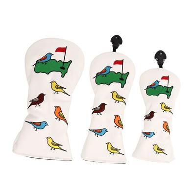 3PCS Golf Club Head Cover PU Waterproof Bird Pattern Golf Head Cover for Driver Fairway Hybrid