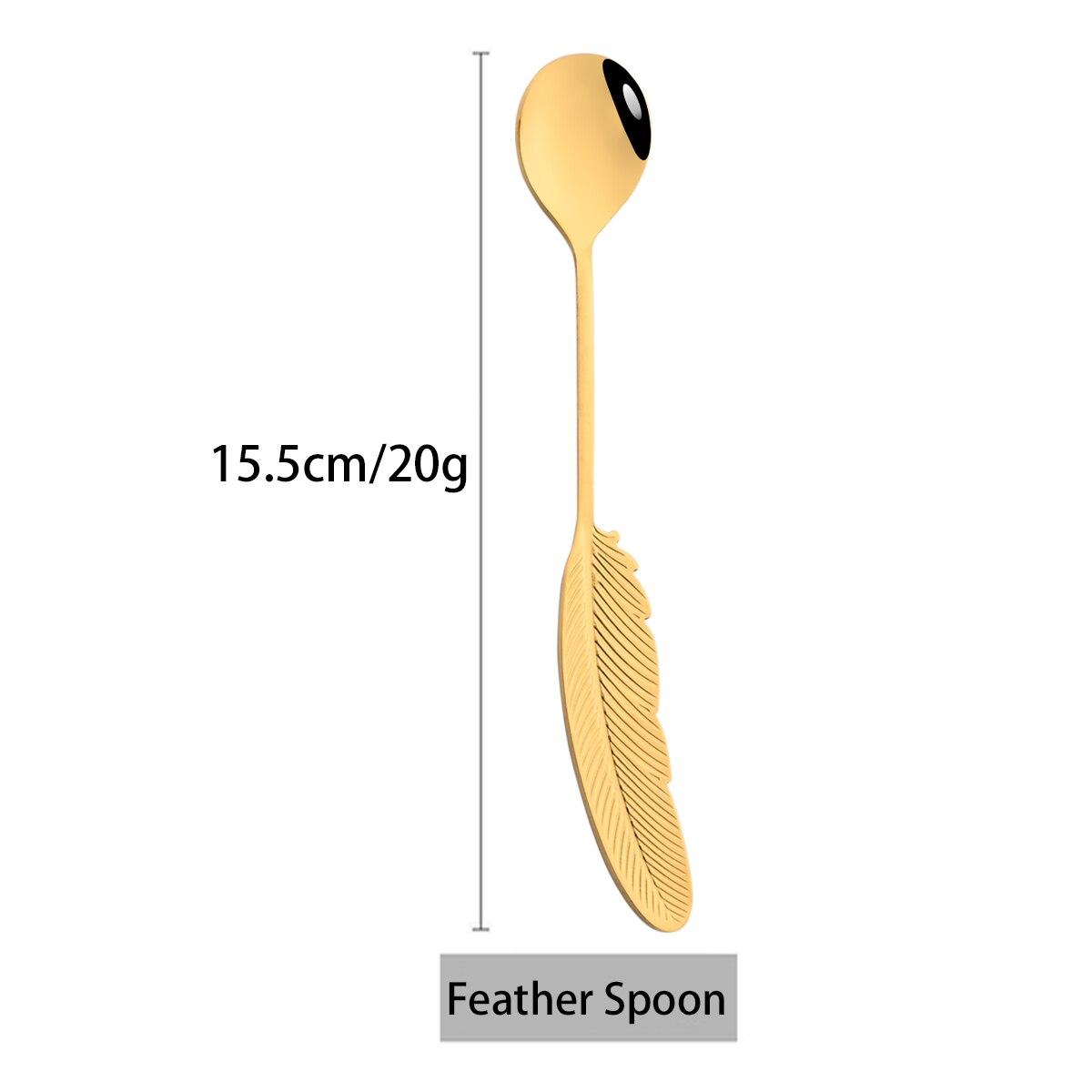 

Креативная ложка из нержавеющей стали 304, ложка с перьями, кофейная десертная ложка для мороженого, детская мини-ложка, кухонные аксессуары золотой