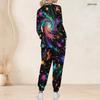 Women Plus Size Colorful Printed V Neck Long Sleeve Nurse Scrub Set With Pockets Top And Long Pants