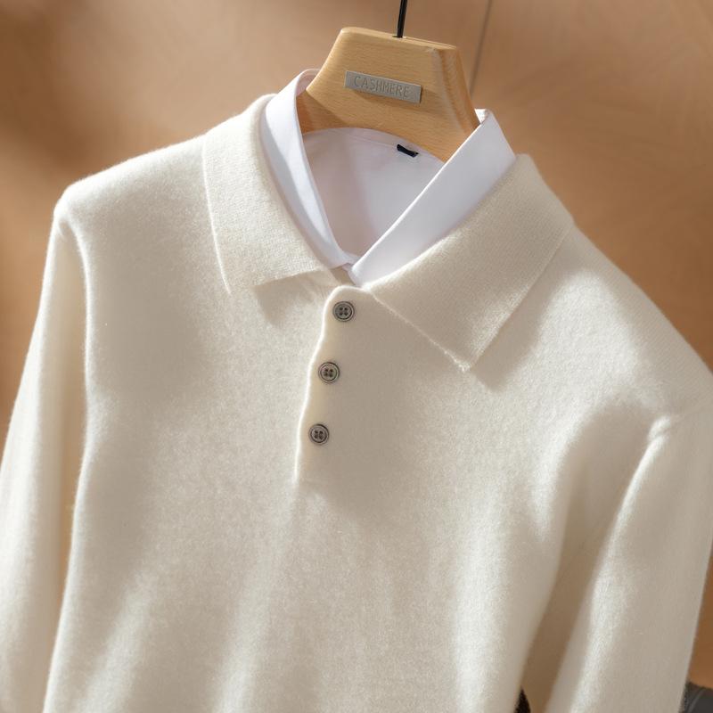 Men's 100% Pure Cashmere Four-Button Polo Collar Sweater - Autumn/Winter Knitwear