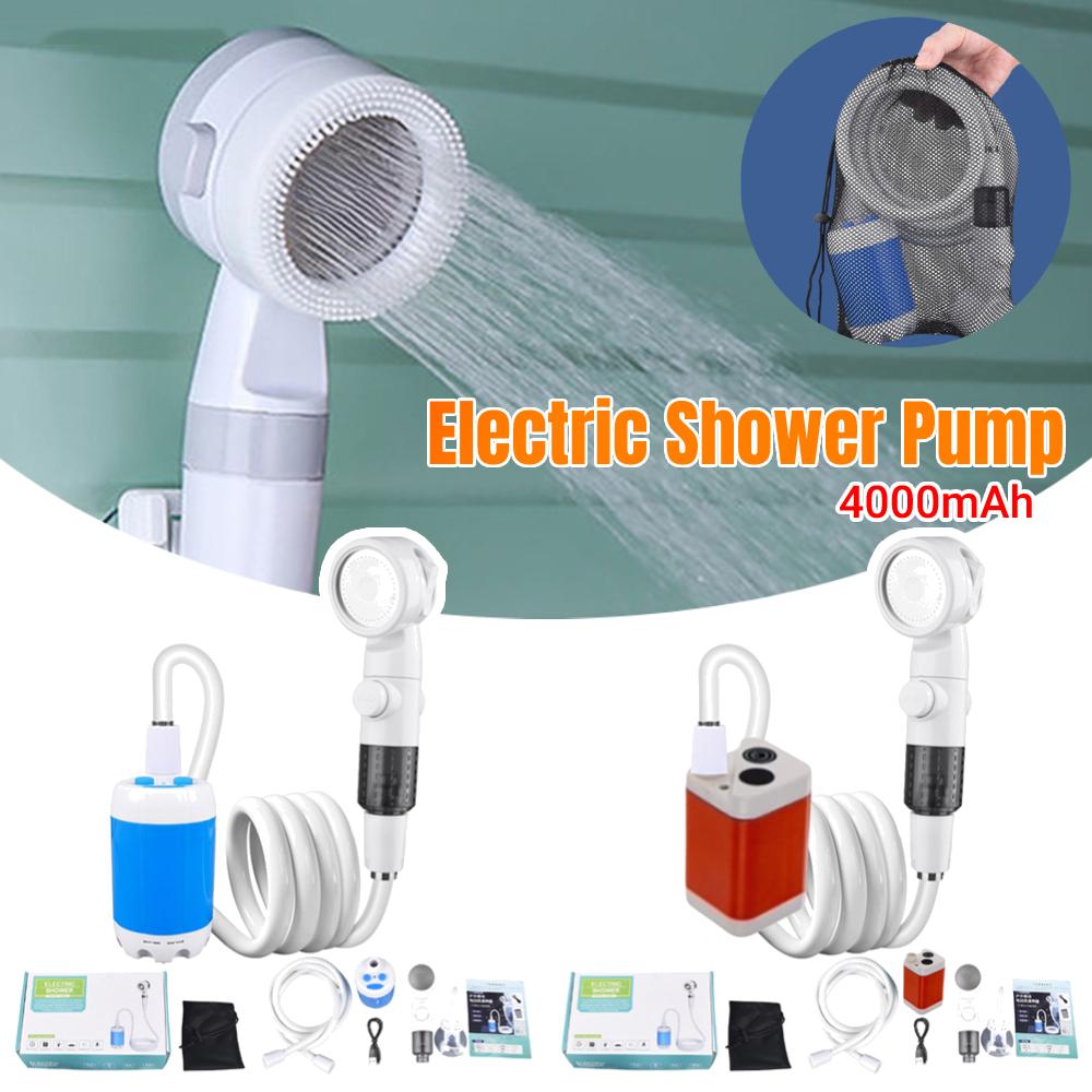 Outdoor Camping Shower Pump 4000mAh Rechargeable Shower Head Sprayer Portable Electric Shower Pump Set for Travel Camping Hiking