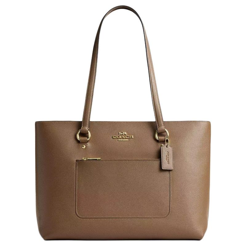 

COACH shoulder bag Station 35 Metal hardware decoration Cross grain leather and coated canvas Tote Tote shopping large size women s dark stone color золотий