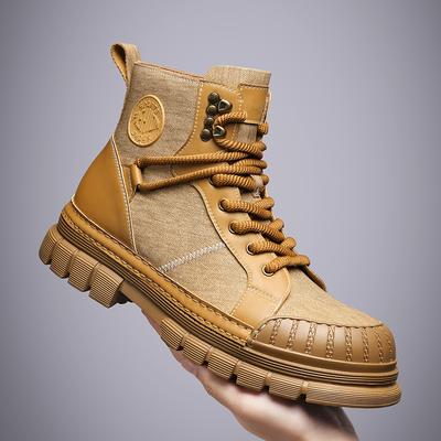 Fashion Men's Leather High Top Outdoor Shoes Men's Plush Snow Boots Fashion Motocross Ankle Boots for Men Winter Boots Lace-Up Botas