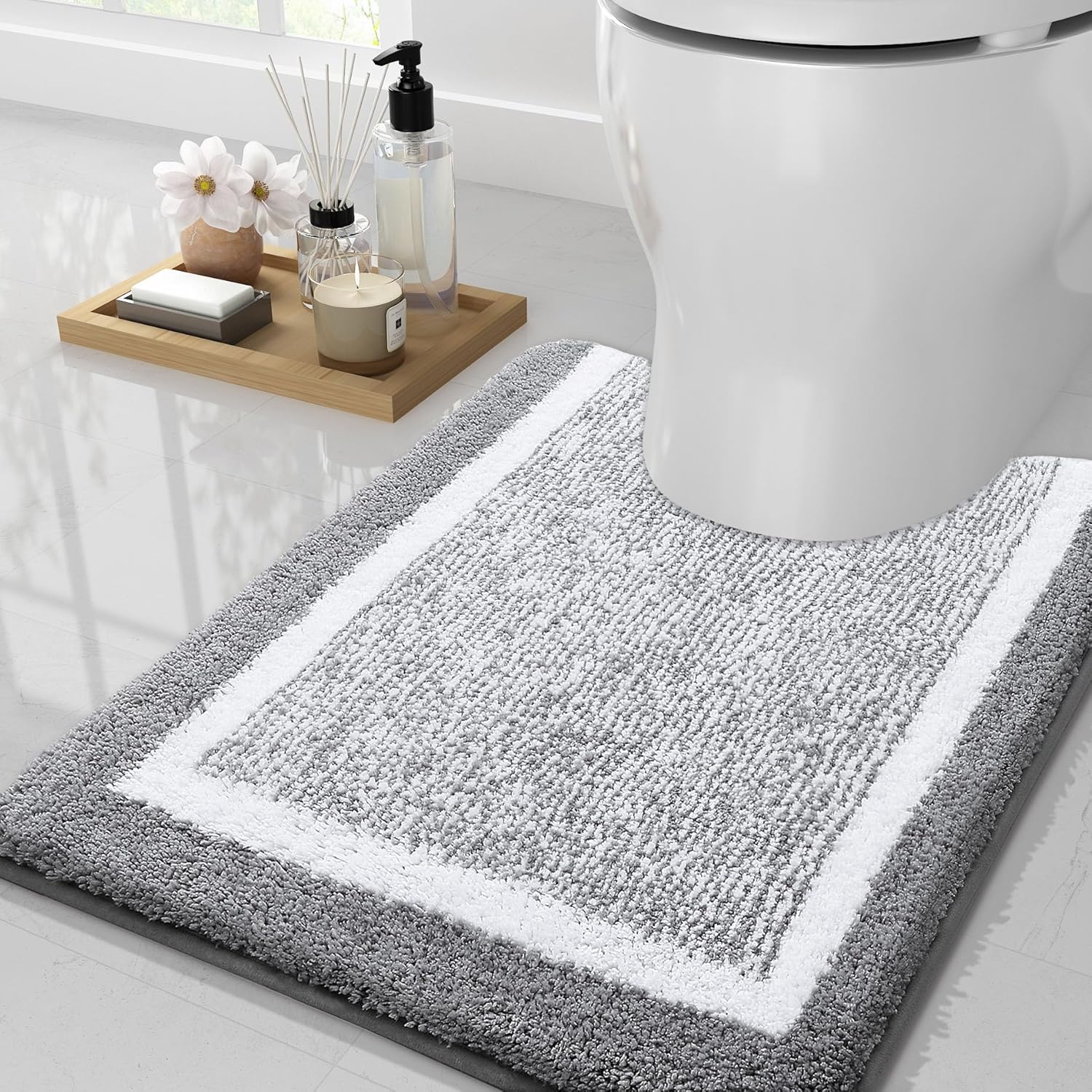 

Fluffy Microfiber Shaggy Bathroom Rug Mat 50X60cm U-Shape Bath Mat Super Absorbent Quick Drying Non-Slip Soft Bathroom Carpet 500MMx600MM светло-серый