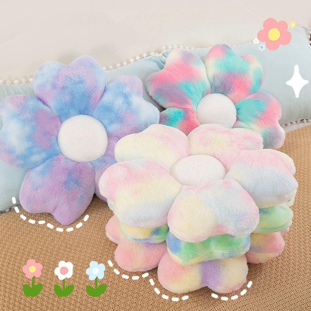 Colorful Flower Plush Pillow Fluffy Cherry Blossom Mat Kawaii Petals Seat Cushion  Kids Room