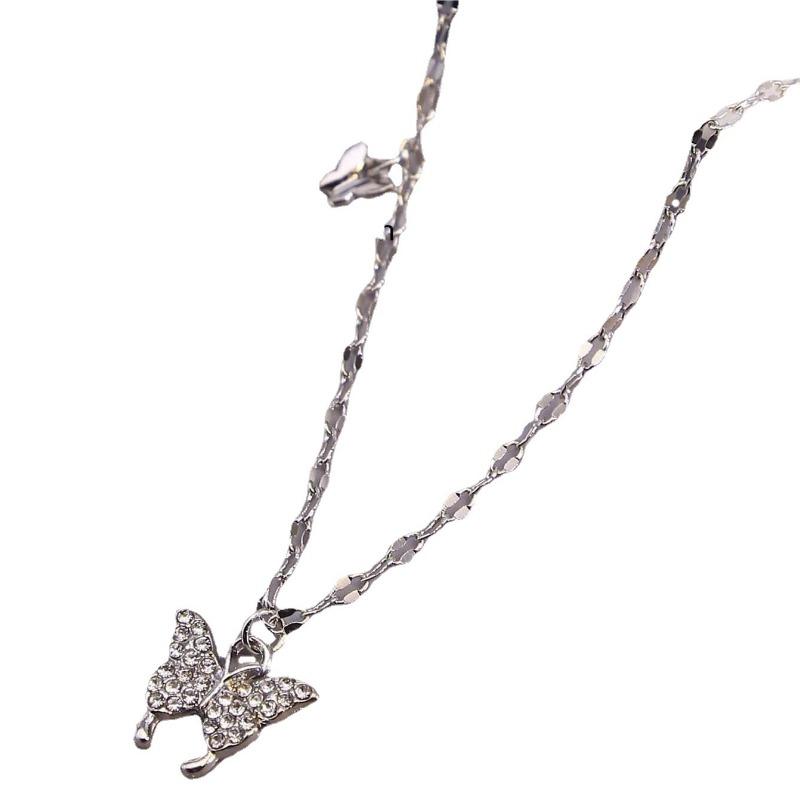 Flash Diamond Butterfly Necklace Niche Design Sense Light Luxury Size Butterfly Collarbone Chain, Micro-set Diamond Collarbone Chain
