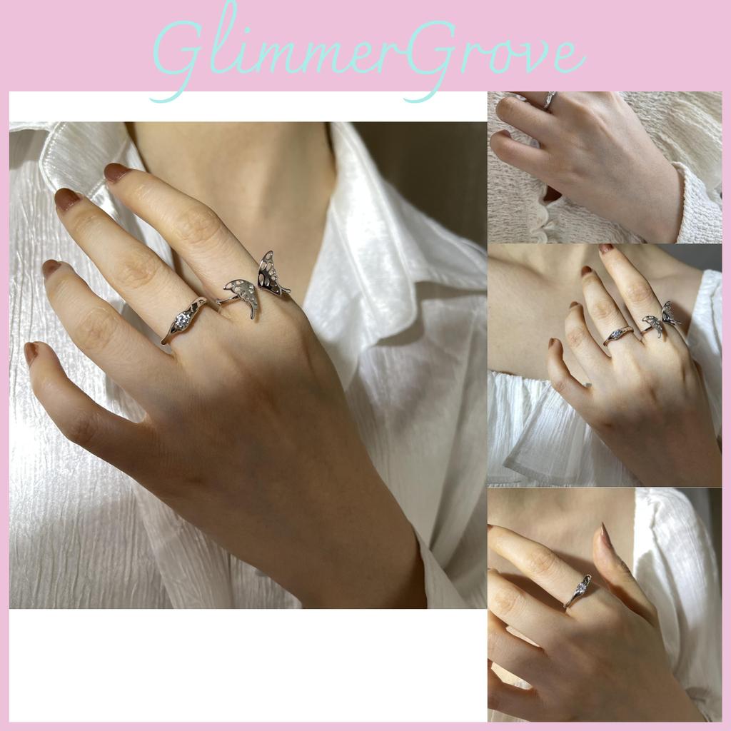 Exquisite 925 Sterling Silver Open Adjustable Butterfly Ring With Sparkling Diamonds For Elegant Women