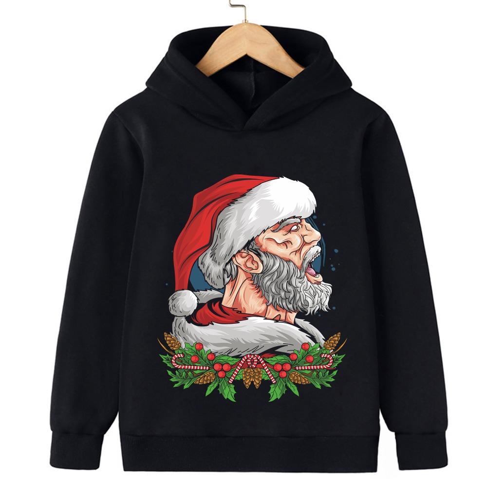 Рождественский свитшот 2026 Прочный Смешной Санта Клаус Детский свитшот Худи для мальчиков и девочек Спортивный топ Счастливого Рождества 110
