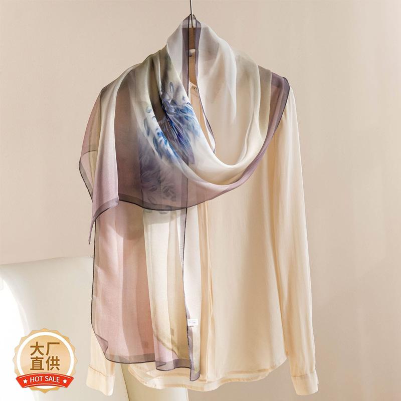 Mulberry Silk Long Scarf With High-end Feel Summer Thin Printed Shawl Women's Mother's Day Gift