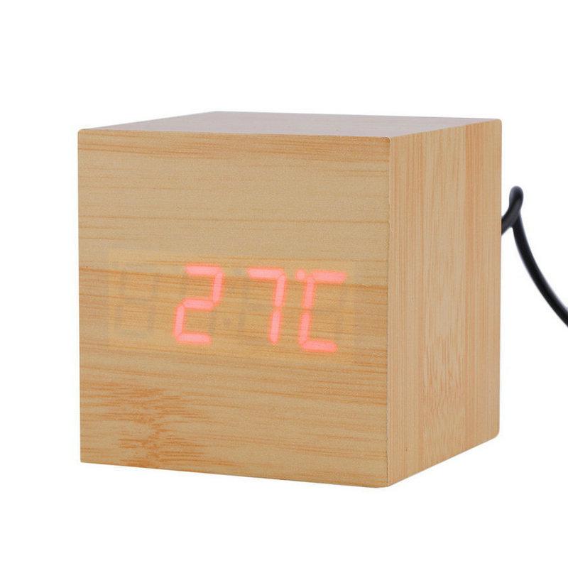 Smart Wooden Digital Alarm Clock with Night Light - Multi-functional Square Wall Clock for Students