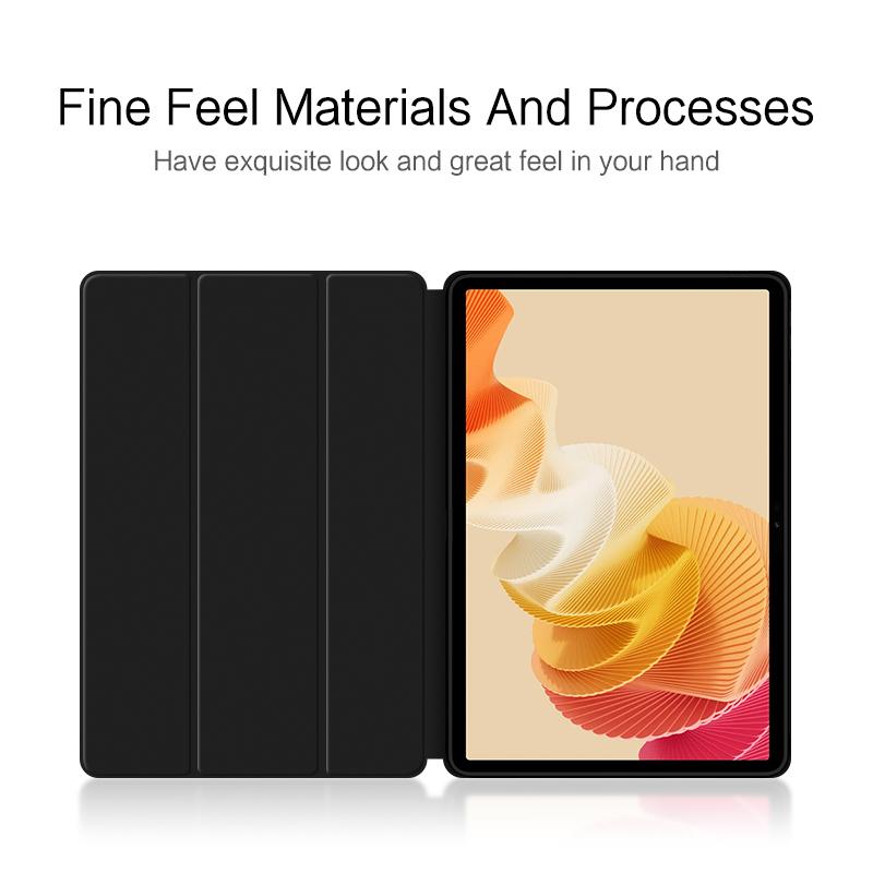 

For Realme Pad 2 Trifold Stand Case PU Leather Smart Protective Tablet Cover Black