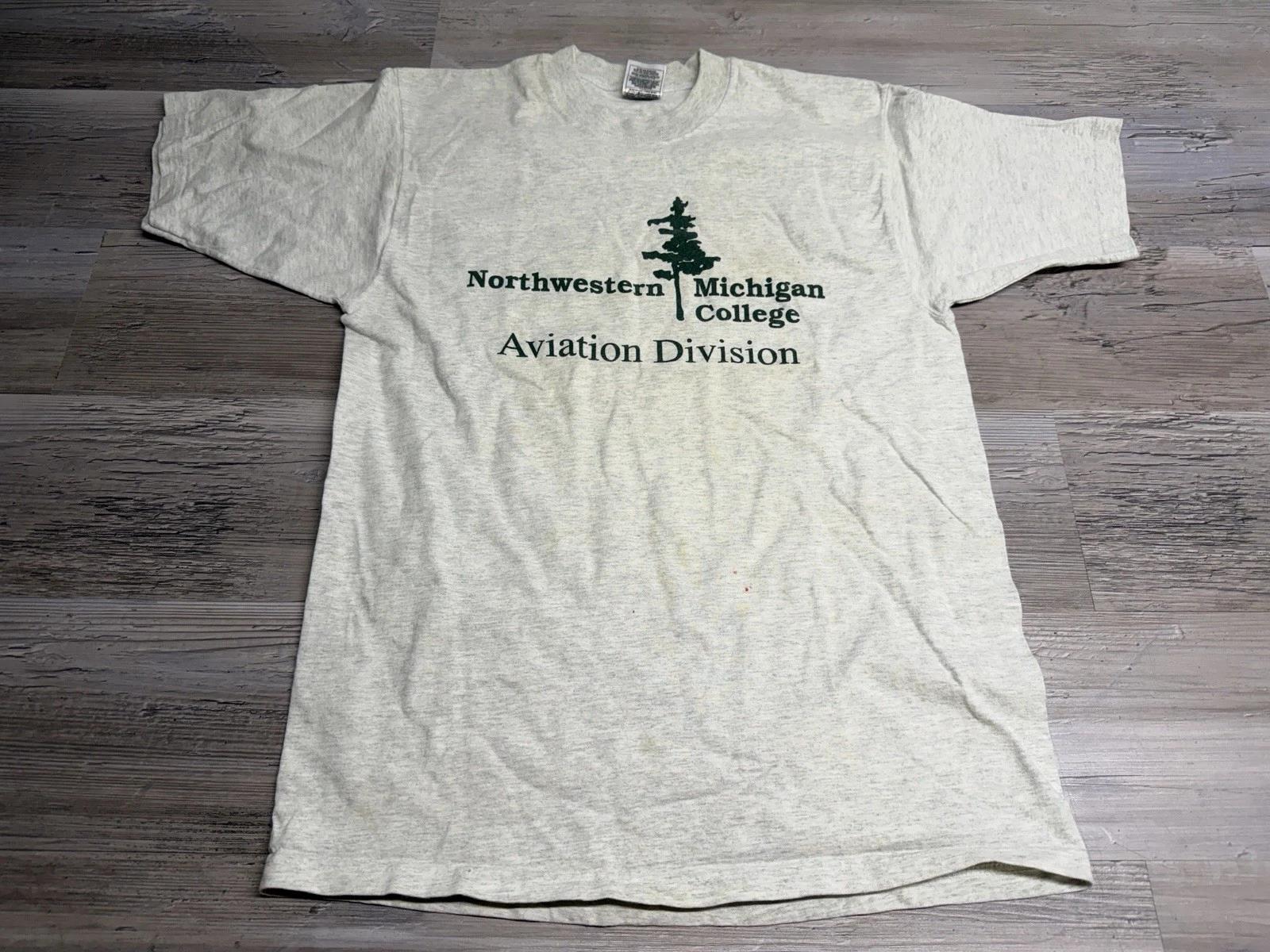 Vintage Aviator School T-Shirt Northwestern Michigan College Aviation Division M M